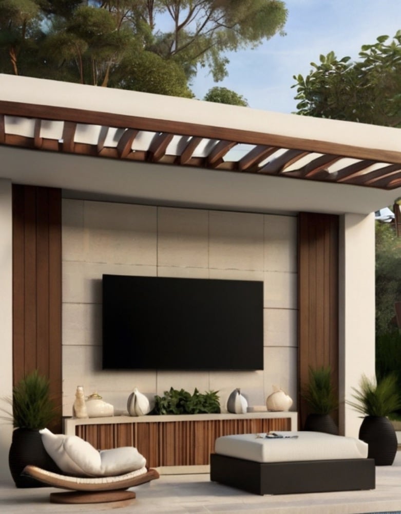 Outdoor wall cladding with TV design